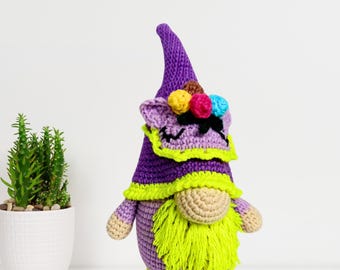 Crochet Night Gnome: Handmade Cotton Yarn Amigurumi Doll