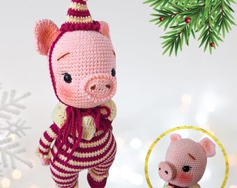 Crochet Piglet Doll – Handmade Amigurumi Toy with Removable Hat