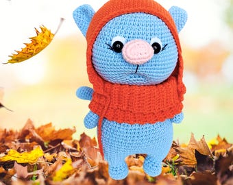 Crochet Cat Toy: Handmade Blue Kitten Plush Doll with Removable Hat