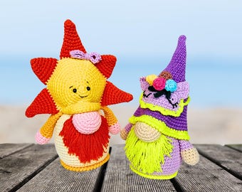 Crochet Gnome Set – Handmade Cotton Yarn Day & Night Gnomes