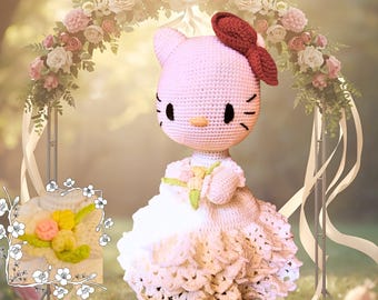 Handmade Crochet Hello Kitty Doll – Amigurumi Plush Toy, 28 cm (11 in), Collectible Gift