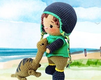Handmade Crochet Doll with Dinosaur – Poseable Amigurumi Gift