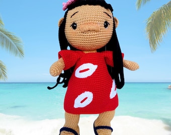 Handmade Crochet Lilo Doll – Collectible Amigurumi Art Doll, 12.6 inch