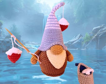 Handmade Crochet Fisherman Gnome – Amigurumi Fishing Lover Gift