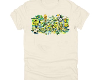 Brasil World Cup Word Art T-shirt for Mens, Ladies & Kids