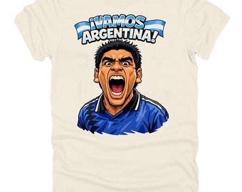 Diego Maradona "Vamos Argentina" T-shirt in Mens, Ladies and Kids Sizes