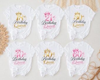 Birthday Queen T-shirt, Personalised with any age, Sizes upto 5XL.