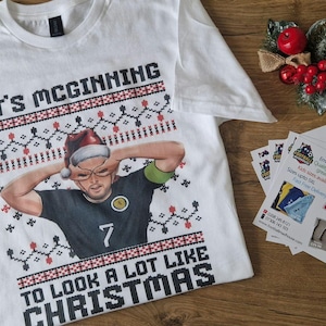 Camiseta de fanático del fútbol de Escocia con el logo de McGinning para hombre, mujer y niños.