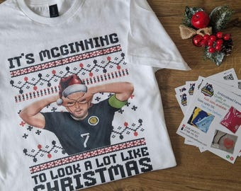 It's McGinning to Look a Lot Like Christmas Scotland Football Fan T-shirt for Mens, Ladies & Kids