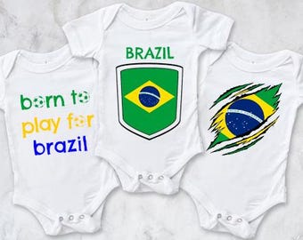 Three (3) Brazil Football Personalised Bodysuits