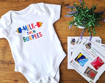 Milk then Burpees Babygrow-body