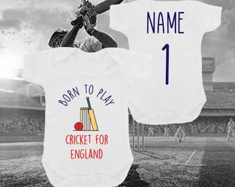 Born to Play Cricket for England Personalised Bodysuit