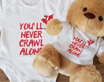 You'll Never Crawl Alone Matching Teddy Bear & T-shirt or Bodysuit Set