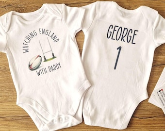 Watching England With Daddy Personalised Rugby Bodysuit