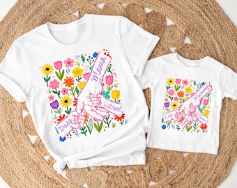 Hands Boho Floral Mom/Mum/Mummy/Mama and Childs Persomalised T-shirt, Mother's Day Custom Name, Best Gift Ever