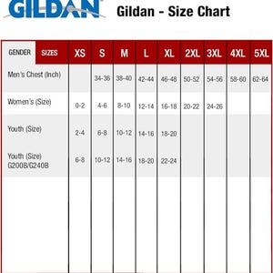 K&ouml;nnte beinhalten: Gildan Gr&ouml;&szlig;entabelle mit Ma&szlig;en in Zentimetern. Die Tabelle enth&auml;lt Gr&ouml;&szlig;en f&uuml;r die Brust von M&auml;nnern, Damengr&ouml;&szlig;en und Jugendgr&ouml;&szlig;en. Die Gr&ouml;&szlig;en reichen von XS bis 5XL, mit Brustma&szlig;en von 86-163 cm.