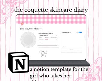 Skincare Notion Template | Coquette Skincare Diary | Skin Log Notion Template | Ingredient Tracker