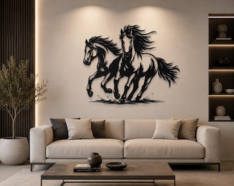 Running Horses Metal Wall Art, Wild Horses Decor, Black Steel Animal Hanging