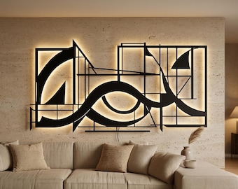 LED Metal Wall Art, Geometric Abstract Sculpture, Modern Living Room Decor