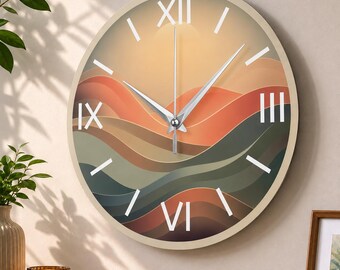 Colorful Metal Wall Clock, Modern Landscape Art, Silent Living Room Decor