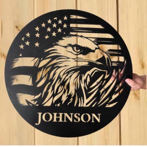 Personalized Bald Eagle American Flag Metal Sign - Patriotic Veteran Gift
