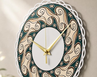 Modern Metal Wall Clock, Gold Accent, Laser Cut Steel, Silent Mechanism, Living Room Art