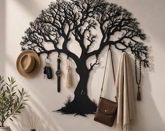 Tree Branch Metal Coat Rack | Wall Mounted Entryway Organizer, 5 Hooks, Nature Inspired Hanger