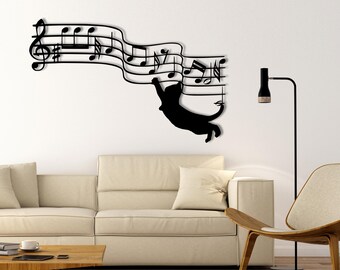 Music Note Metal Wall Art, Guitar Silhouette Decor, Modern Black Metal Home Decoration