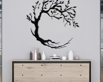 Tree of Life Metal Wall Art, Minimalist Black Steel Nature Decor