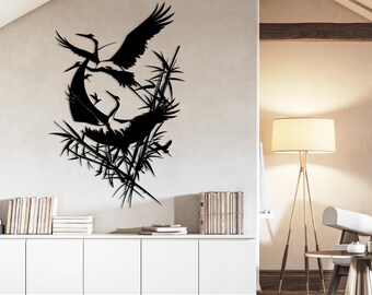 Crane Metal Wall Art, Wildlife Steel Decor, Rustic Nature Hanging, Lake House Artwork