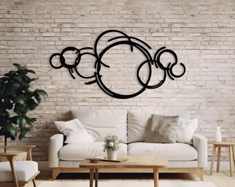 Abstract Circle Metal Wall Art, Modern Geometric Steel Decor, Black Minimalist Hanging