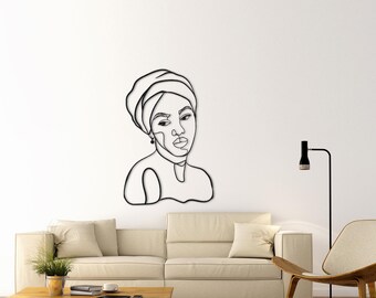 Steel Line Art Woman Portrait Wall Decor, Minimalist Abstract Boho Mid Century Metal Art