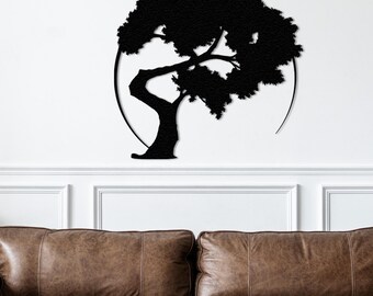 Bonsai Tree Metal Wall Art, Zen Japanese Decor, Minimalist Steel Hanging