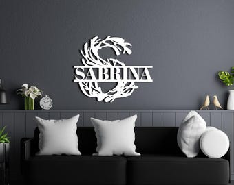 Custom Botanical Name Metal Wall Art, Personalized Family Steel Decor