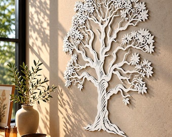 Tree of Life Metal Wall Art, Large Botanical Nature Decor, Black Steel Hanging