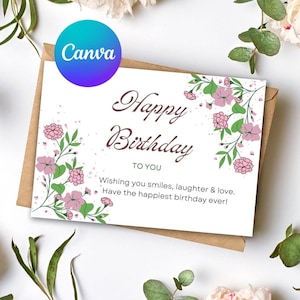 Editable Birthday Card Template Canva Birthday Card A6 Printable Greeting Card Instant Download Digital Card DIY Gift