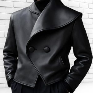LEATHER COMBINATION DOUBLE LAPEL COAT Women's Double Breasted