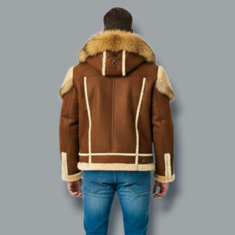 Handmade Men's Shearling Leather Coat: Vintage Sheepskin Fur-Lined Winter Jacket image 3