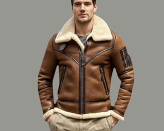 Handmade Men’s Lambskin Shearling Aviator Bomber Jacket
