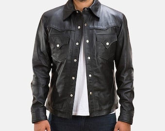 Lässige Herren Echtleder Jacke - Schwarz Bomber Style