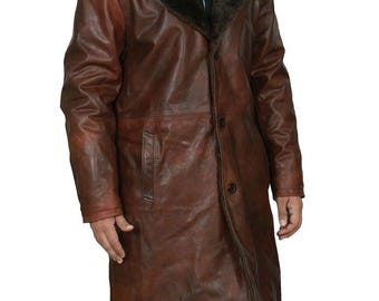 Men's Brown Lambskin Leather Overcoat | Handmade Winter Coat