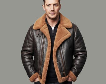 Handmade Men's Distressed Shearling Leather Aviator Bomber Jacket