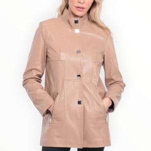 Women’s Tan Genuine Leather Car Coat – Long Length Overcoat by Leather Fits