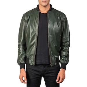Men&#39;s Green Suede Bomber Jacket: Vintage Style Flight Jacket