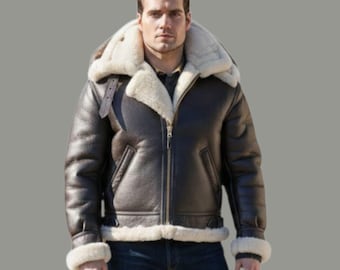 Handmade Men’s Sheepskin Shearling Aviator Bomber Jacket