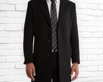 Men’s Black Slim Fit Leather Overcoat – Stylish Long Jacket for Winter & Casual Wear