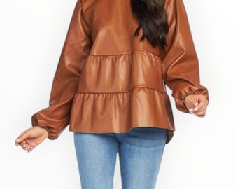 Brown Leather Shirt for Women | Vintage Western Style | Stylish Fall Fashion - Leather Fits