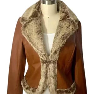 Women’s Brown Sheepskin Leather Jacket – Fur Trim Collar Winter Coat | Real Leather by Leather Fits