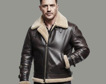 Men's Handmade Sheepskin Leather Aviator Jacket | Bomber Style with Shearling Fur Collar