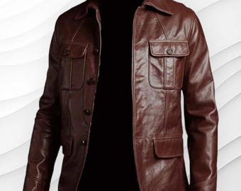 Men's Vintage Brown Genuine Leather Jacket | Four Pocket Coat